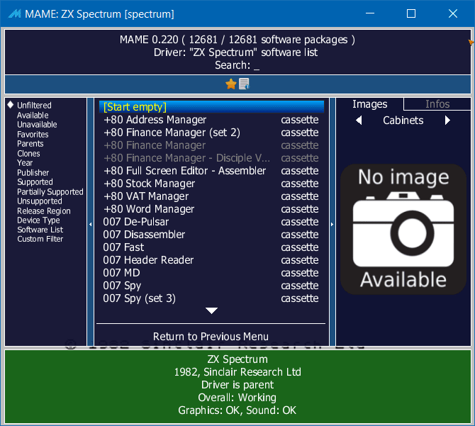 MAME Software Menu